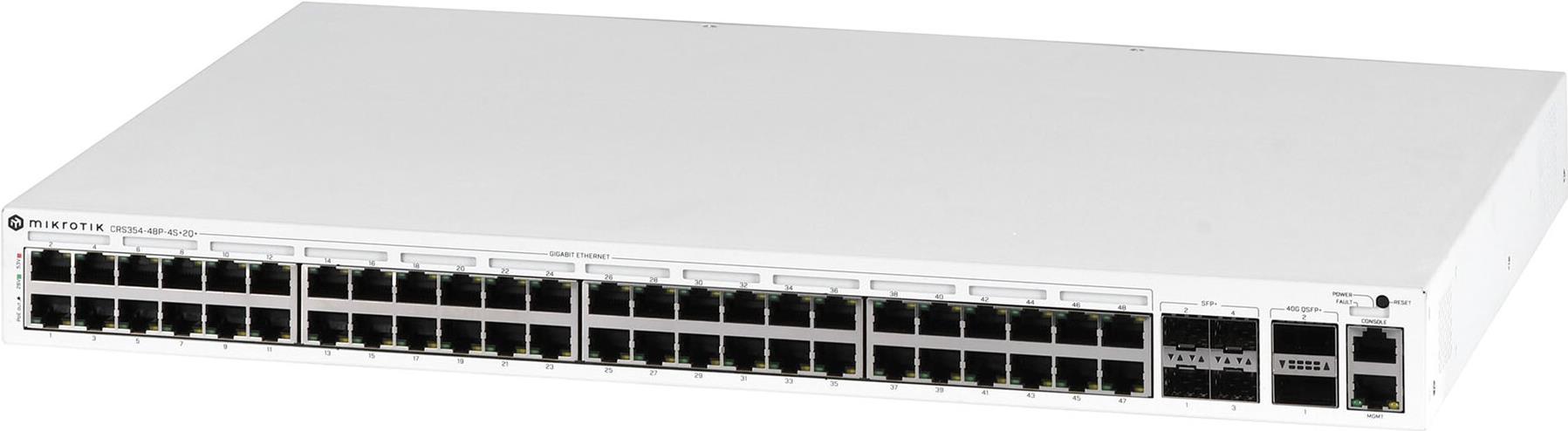 MikroTik CRS354-48P-4S+2Q+RM Managed Netzwerk-Switch L3 48x Gigabit PoE+ 4x 10G SFP+ 2x 40G QSFP+ Weiß