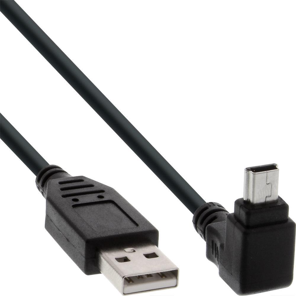 InLine® USB 2.0 Mini-Kabel, Stecker A an Mini-B Stecker (5pol.) oben abgewinkelt 90°, schwarz, 5m (34150)