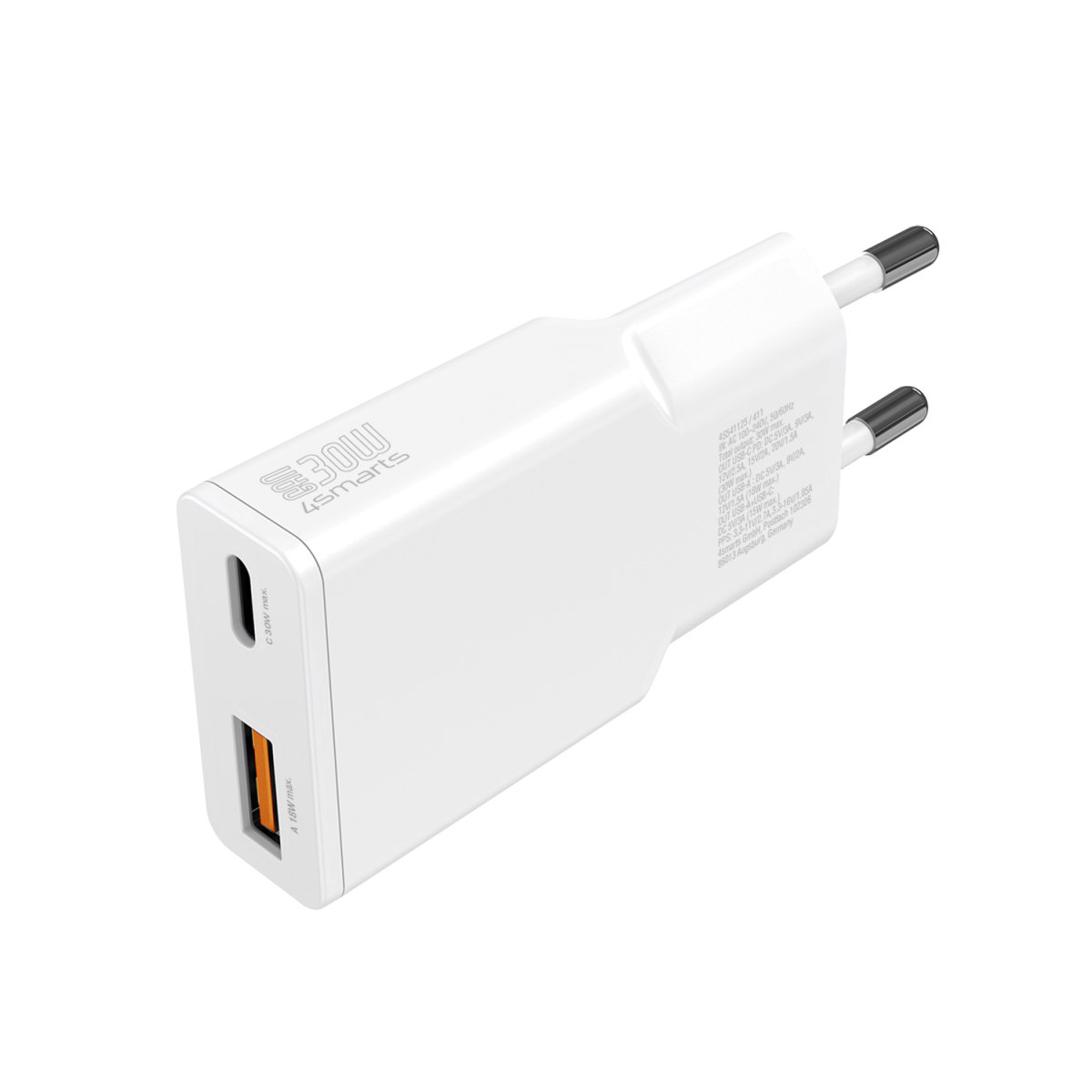 4smarts PDPlug Slim Duos 30W GaN Netzteil 1x USB-C 1x USB-A Weiß