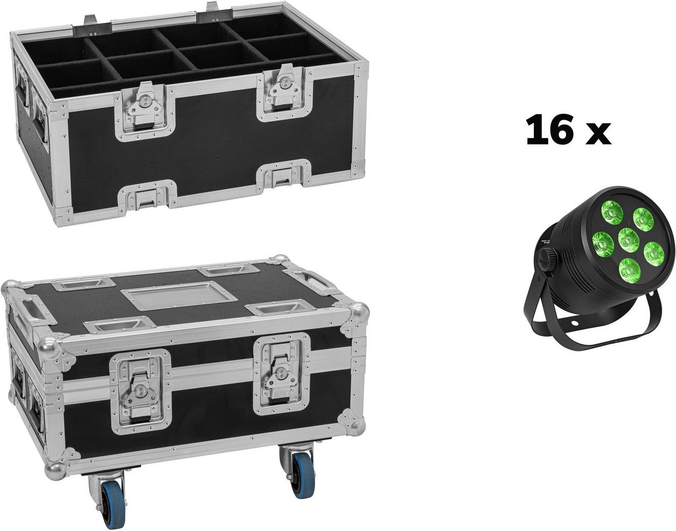 EUROLITE Set 16x LED Silent Par 6 QCL Floor sw + Case (20001002)