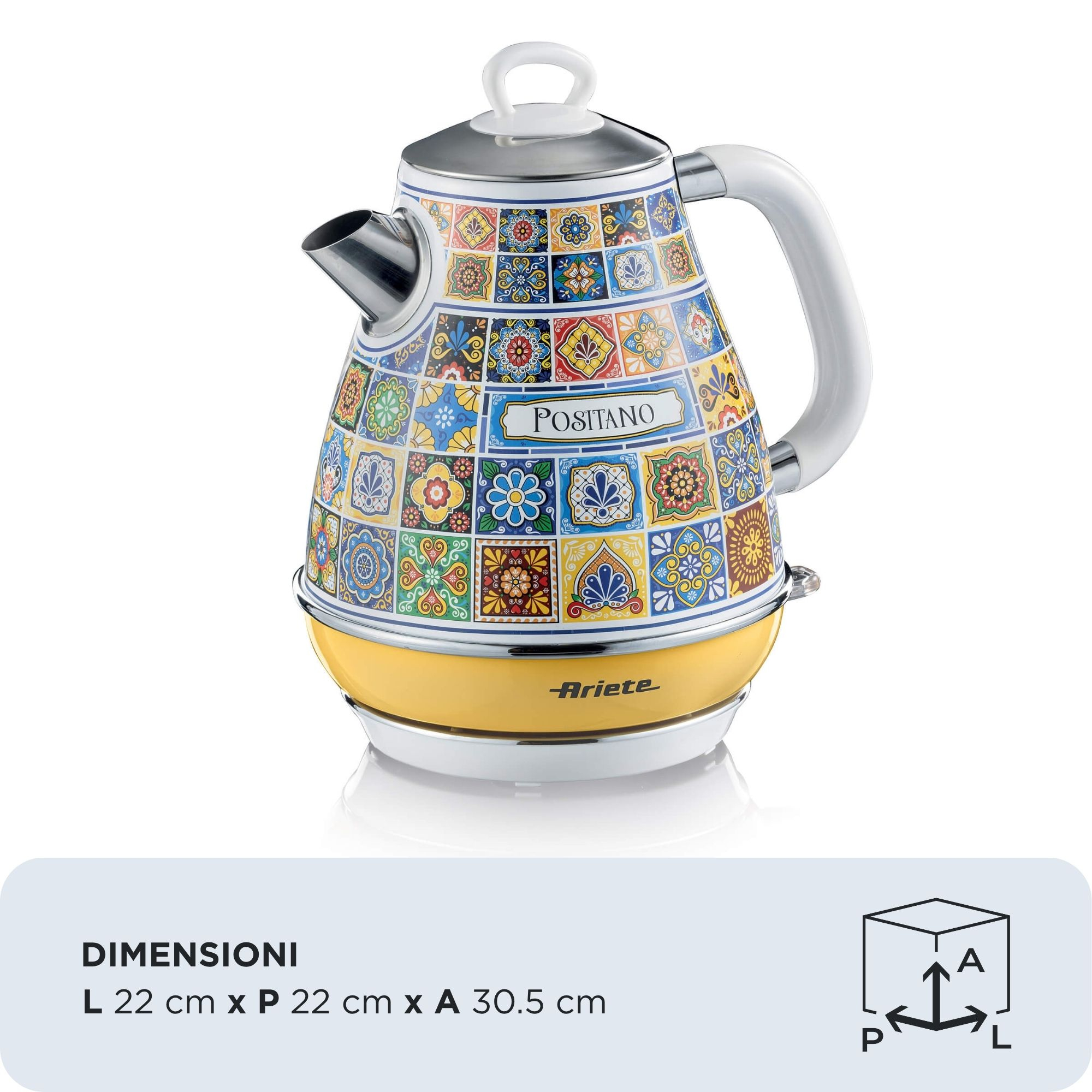 Ariete Vintage Wasserkocher Positano 1,7 l 2200 W Blau, Gelb