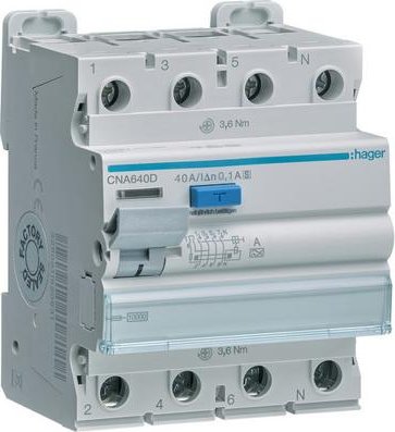 Hager CNA640D Fehlerstromschutzschalter 4p 10kA 40A 100mA S (CNA640D)