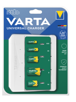 Varta Universal Charger Batterieladegerät für AA, AAA, C, D, 9V USB-C Weiß