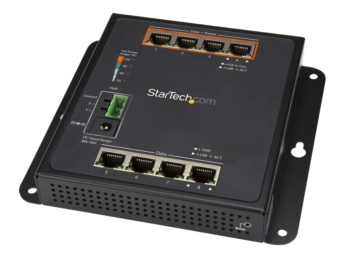 StarTech.com IES81GPOEW 8-Port (4 PoE+) Managed Gigabit Ethernet Switch Schwarz