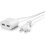 Hama USB-Netzteil mit 1,9 m langem Kabel, 2,4 A, 2x USB-A, Weiß (00223203)