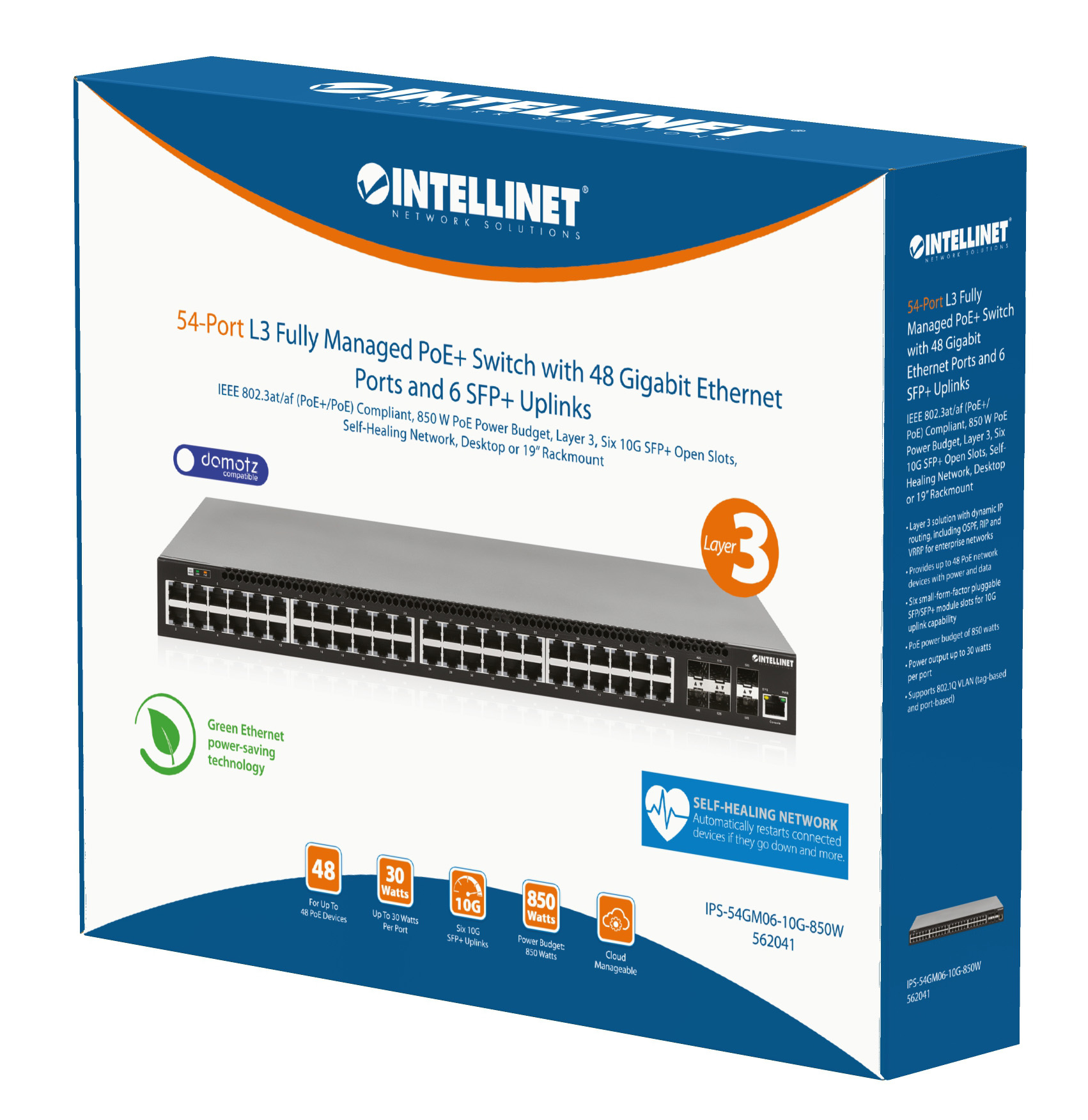 Intellinet 54-Port PoE+ L3 Managed Switch 6x10GbE 850W Schwarz