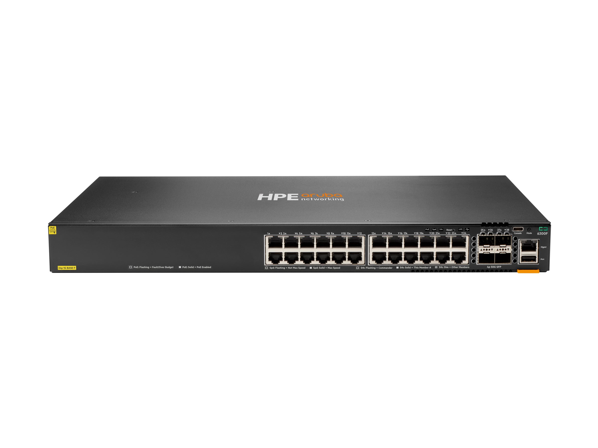 HPE Aruba 6300F Managed L3 Switch 24-Port PoE+ 4x SFP56 50GbE Schwarz