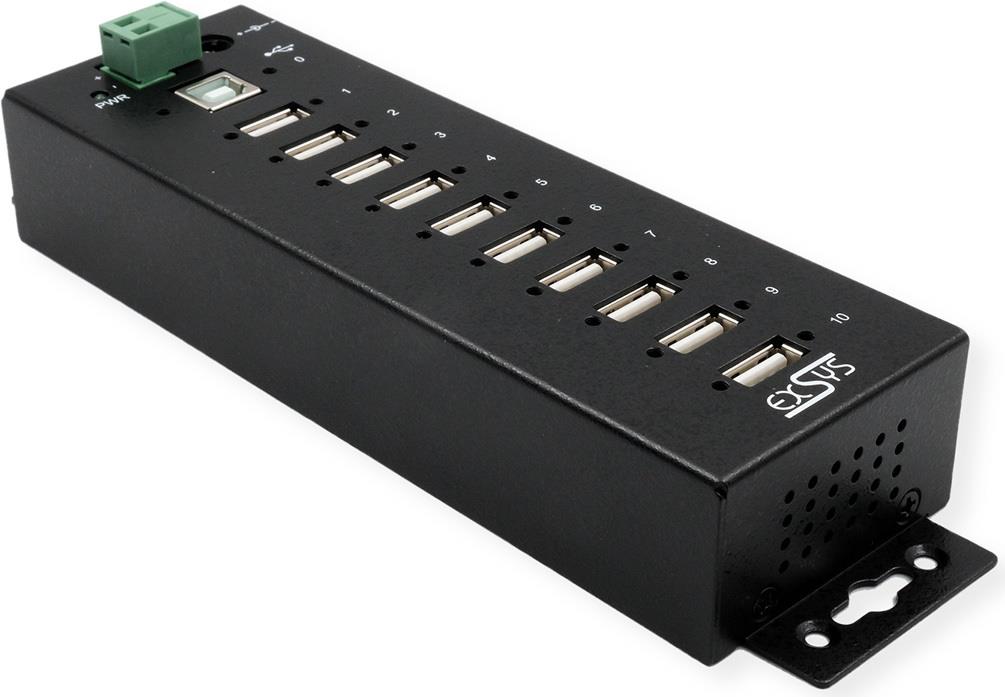 EXSYS GmbH 10 Port USB 2.0 Metall HUB (Din-Rail) und 15KV ESD Überspannungs-Schutz (EX-1170HMVS)