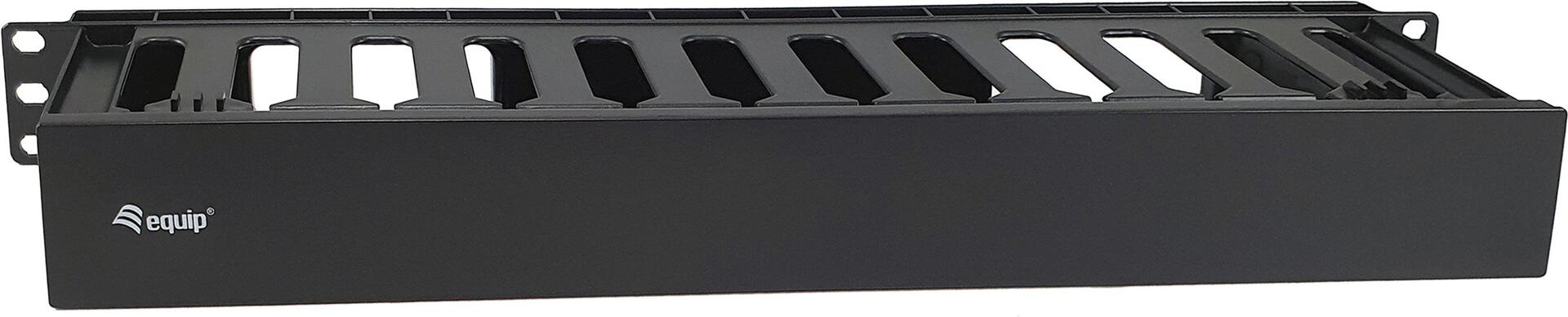 Equip 19" Rack Mount Kabelmanagement-Panel, Schwarz. Typ: Kabelmanagementtafel, Produktfarbe: Schwarz, Gehäusematerial: Acrylnitril-Butadien-Styrol (ABS). Breite: 482,6 mm, Tiefe: 48,4 mm, Höhe: 87,5 mm. Verpackungsbreite: 495 mm, Verpackungstiefe: 95 mm, Verpackungshöhe: 55 mm. Breite des Versandkartons: 510 mm, Länge des Versandkartons: 300 mm, Höhe des Versandkartons: 520 mm (327318)