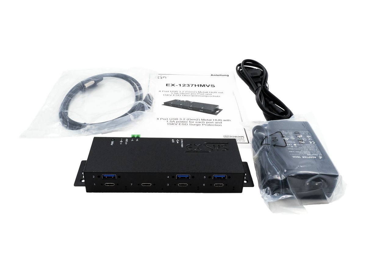 Exsys EX-1237HMVS USB 3.2 Gen2 Hub 7 Port Metall Schwarz