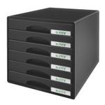 Esselte-Leitz LEITZ Schubladenbox Plus, 6 Schübe, schwarz für Format DIN A4 Maxi, Schubladen mit Auszugsstopp, - 1 Stück (5212-00-95)
