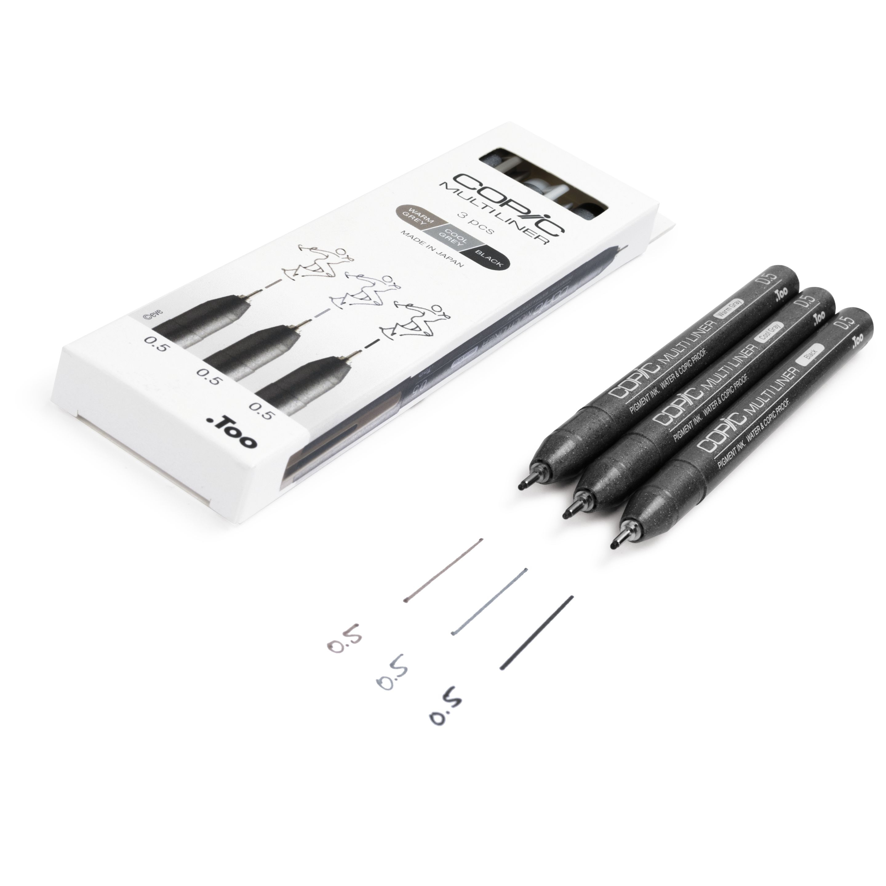 COPIC Multiliner Fineliner Set 0,5 mm 3 St. Schwarz, Kühles Grau, Warmes Grau
