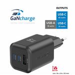 SWISSTEN TRAVEL CHARGER GaN 2x USB-C 65W PD + 1x USB-A 18W QC BLACK (22071410)