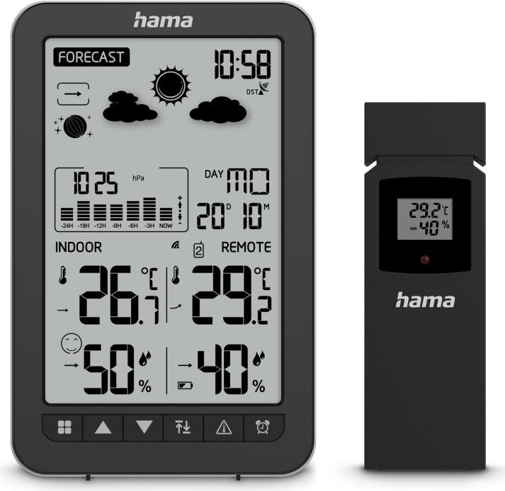 Hama Wetterstation Ko Samui, mit Außensensor, Funk, Wecker, Schwarz (00222219)
