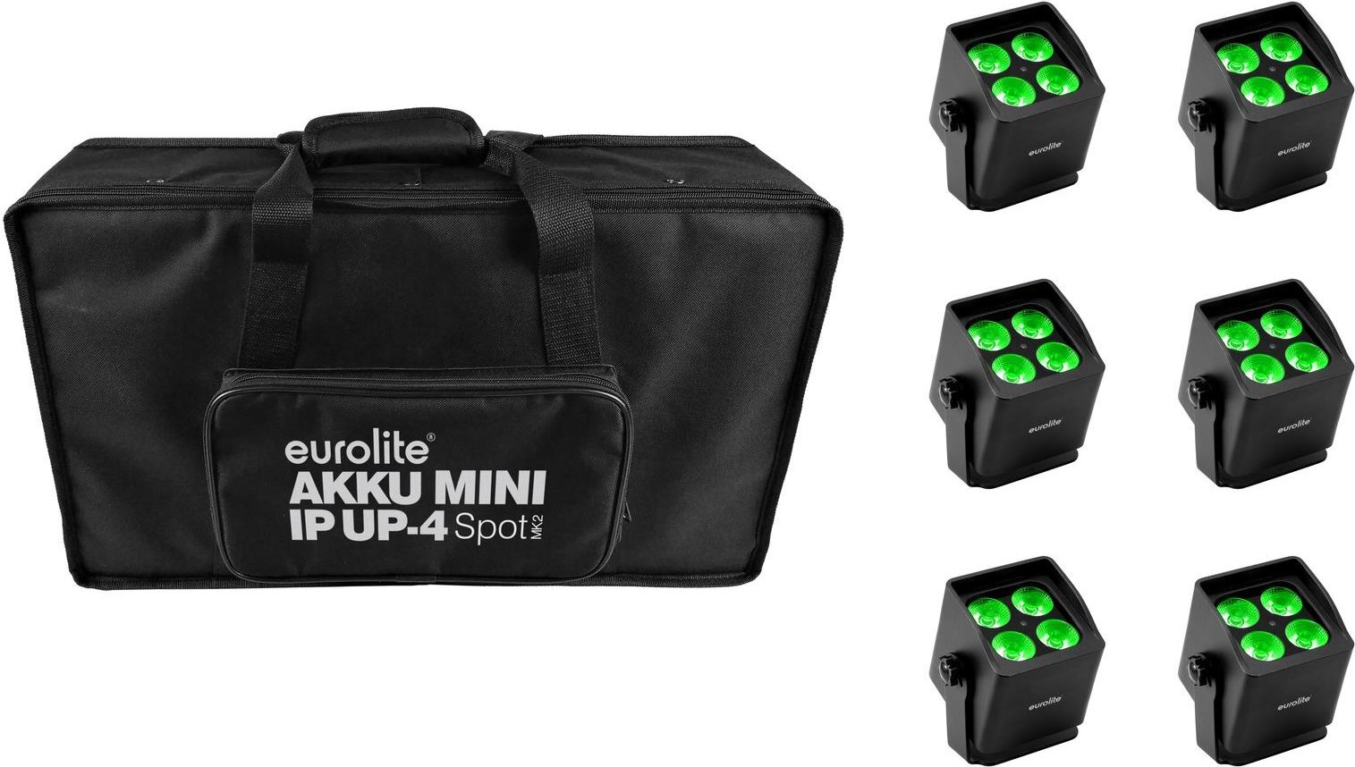 EUROLITE Set 6x AKKU Mini IP UP-4 QCL Spot MK2 + Soft-Bag (20001005)