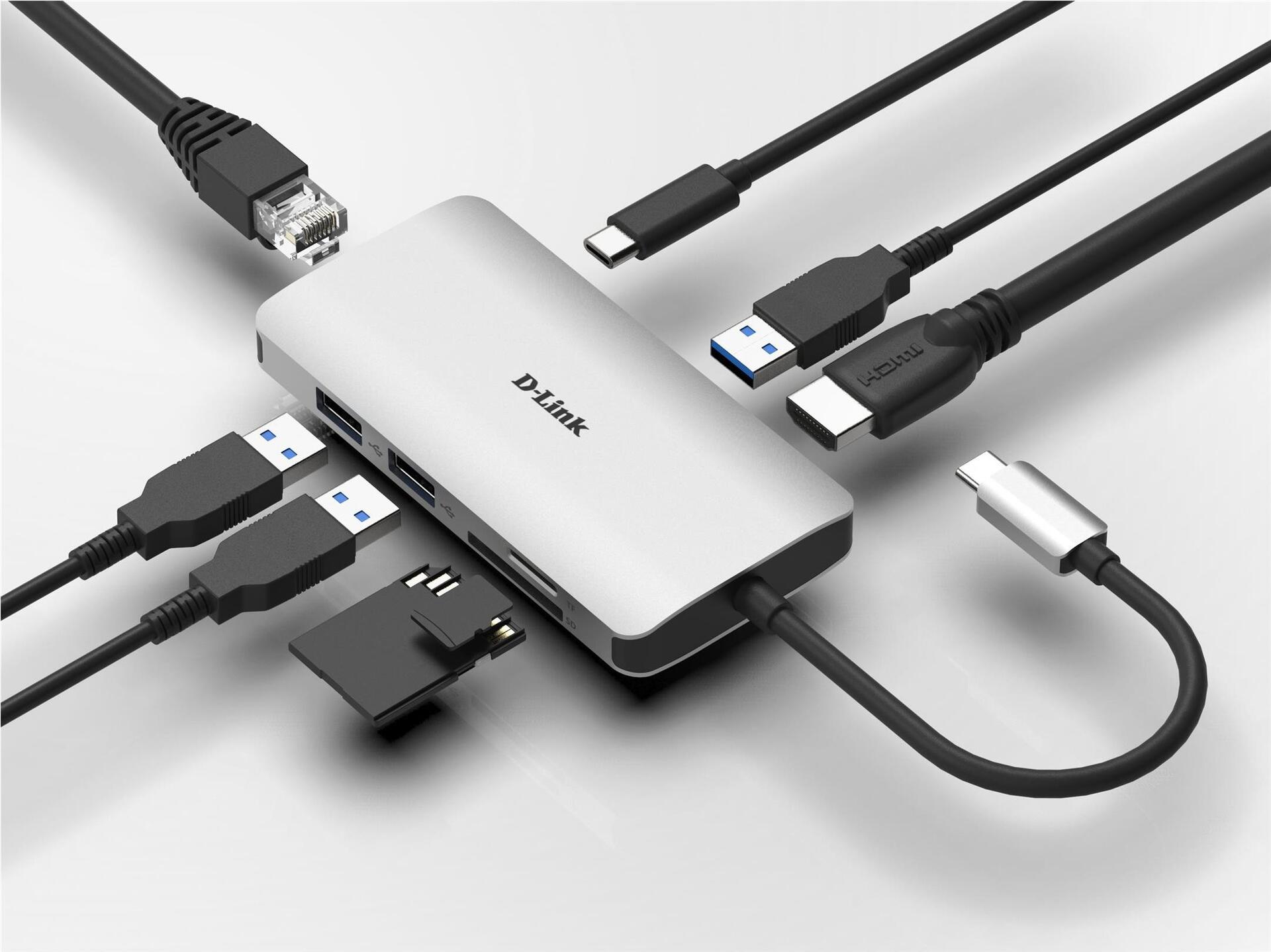 D-Link DUB-M810 Dockingstation USB-C/Thunderbolt 3 HDMI Gigabit Ethernet Aluminium Silber/Schwarz
