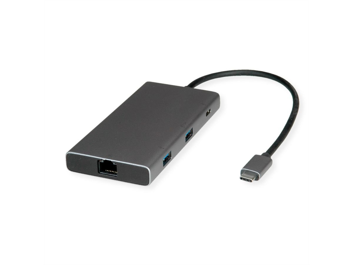 VALUE 12.99.1139 Dockingstation USB-C HDMI DisplayPort RJ-45 Schwarz, Grau