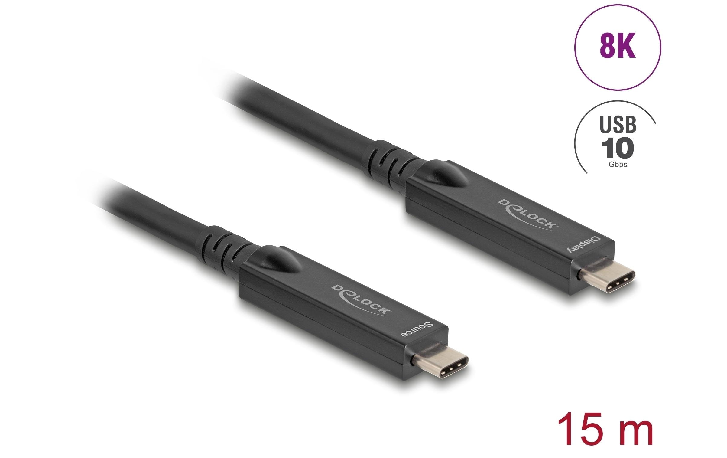 Delock 84258 USB-C Kabel 15 m 10 Gbit/s Schwarz