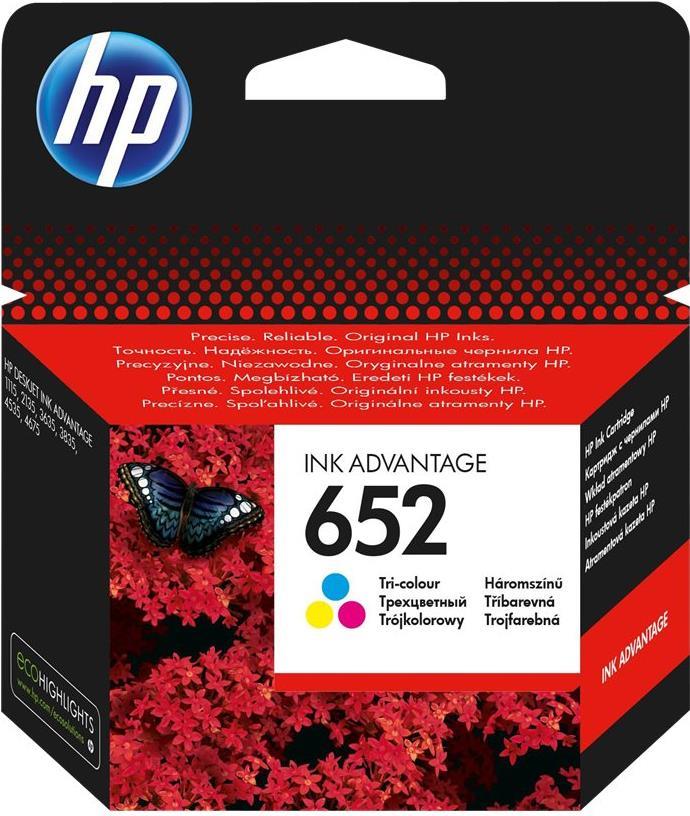 HP 652 5 ml Farbe (Cyan farbstoffbasiert, Magenta farbstoffbasiert, Yellow farbstoffbasiert) (F6V24AE#BHL)