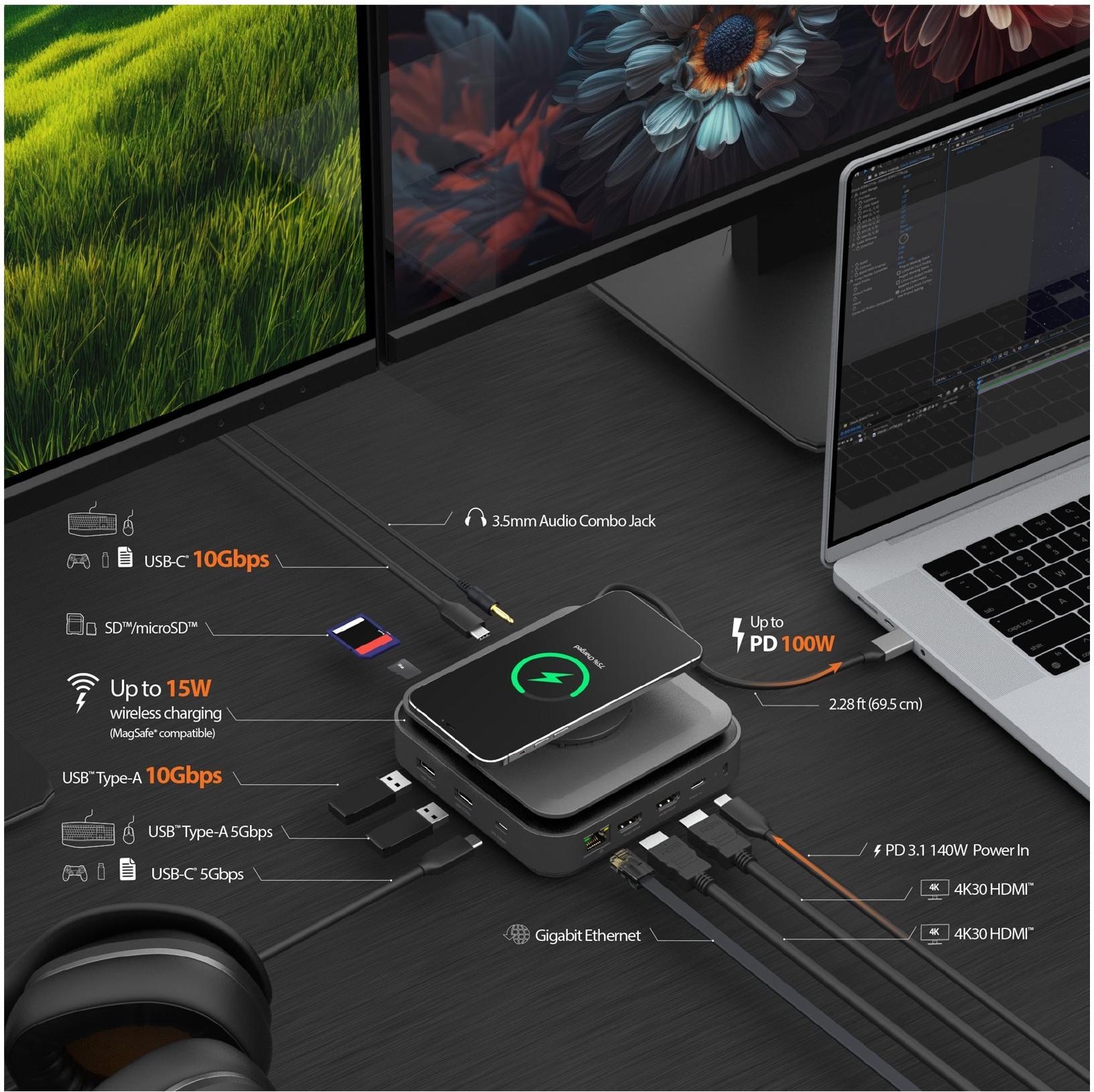 j5create JCD3199P Dockingstation Dual 4K HDMI 140W GaN PD 3.1 Space Grey