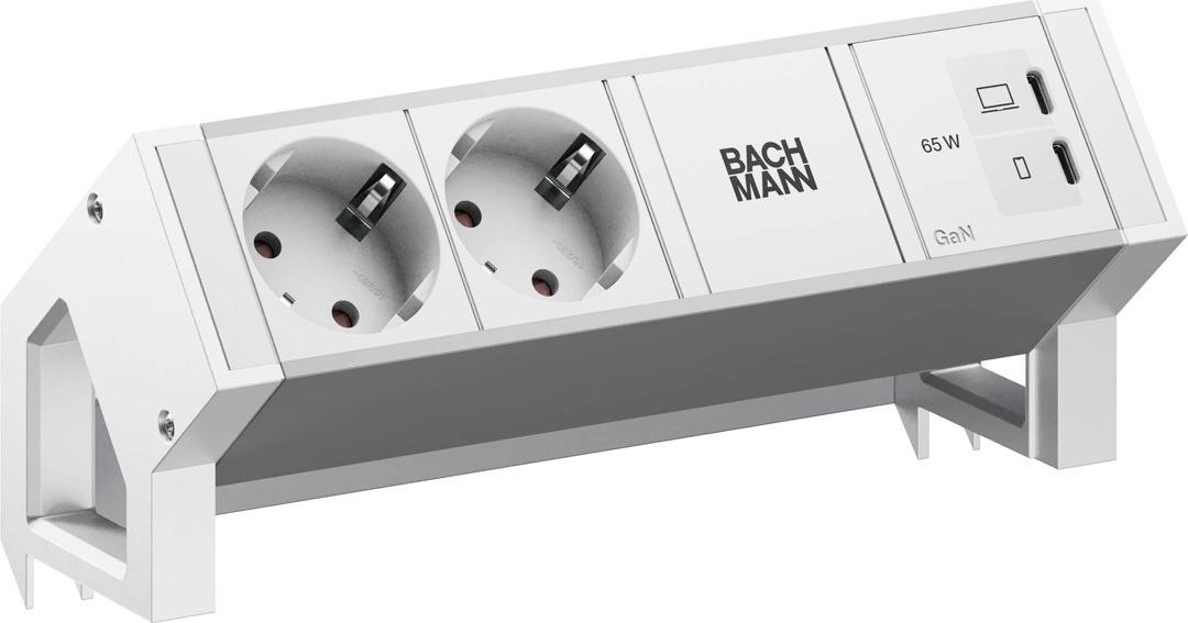 BACHMANN DESK2 ALU WHITE 2xCEE7/3, 1xUSB C/C 65W L=0,2m RAL9010 (BM0022043)