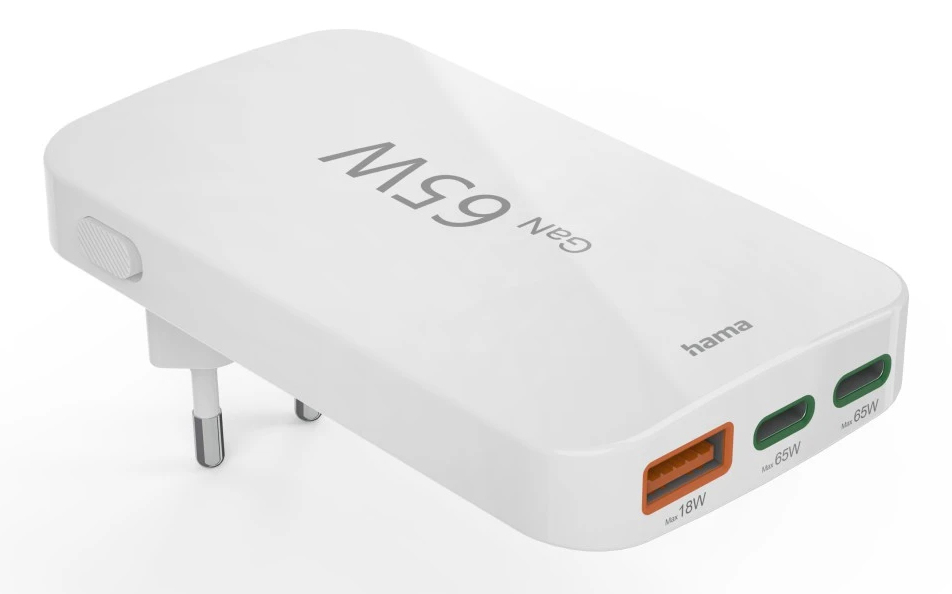 Hama Netzteil GaN 65 W PD 2x USB-C 1x USB-A Weiß