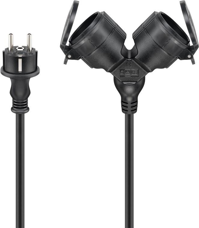 Goobay Doppel-Verlängerungskabel Outdoor 10 m schwarz - Schutzkontaktstecker Typ F CEE (65435)