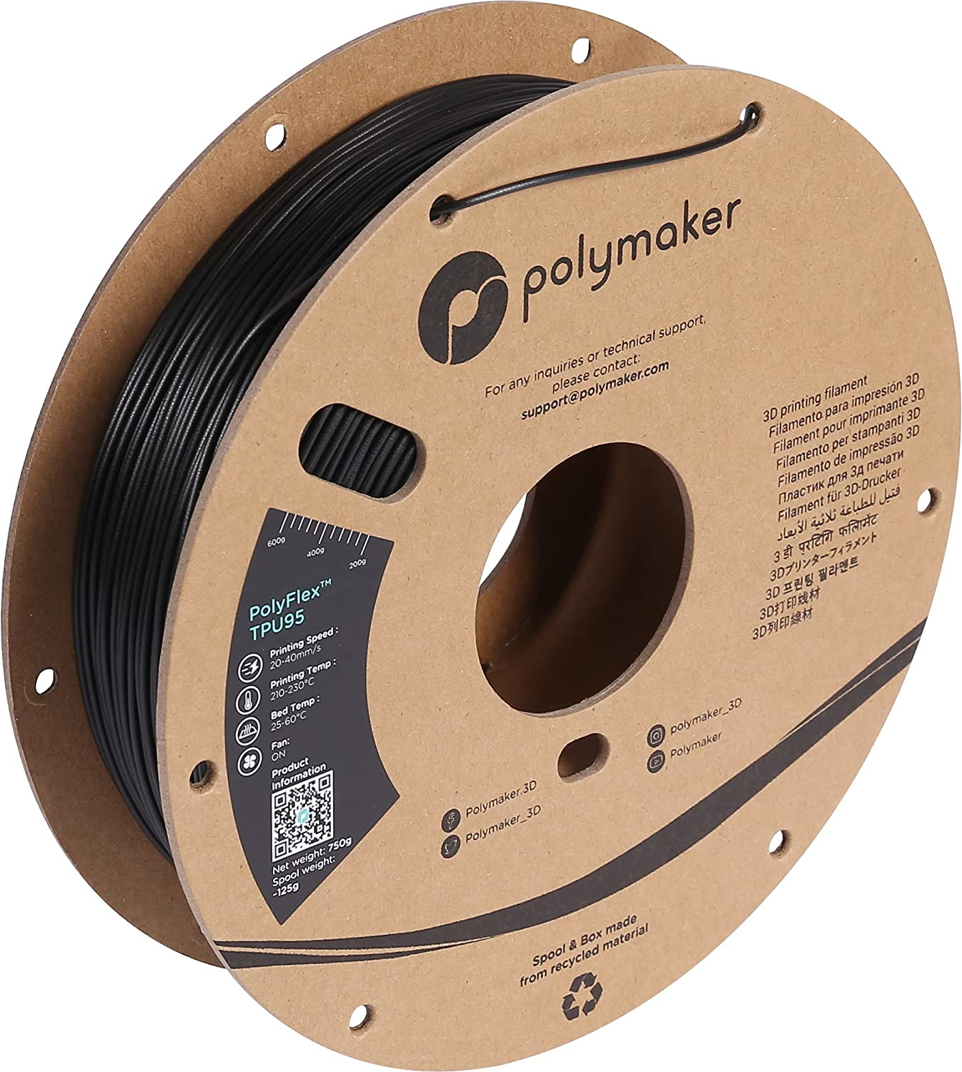 Polymaker PolyFlex PD02001 TPU Filament 1,75 mm 750 g Schwarz