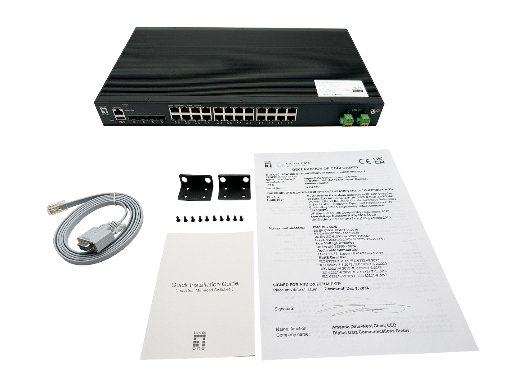 LevelOne IXP-2871 L2+ Managed PoE Industrial Switch Schwarz