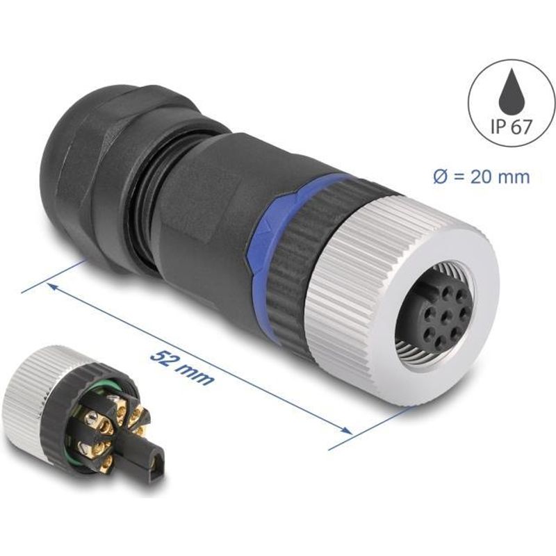 Delock M12 Steckverbinder A-kodiert 8 Pin Buchse zur Montage mit 