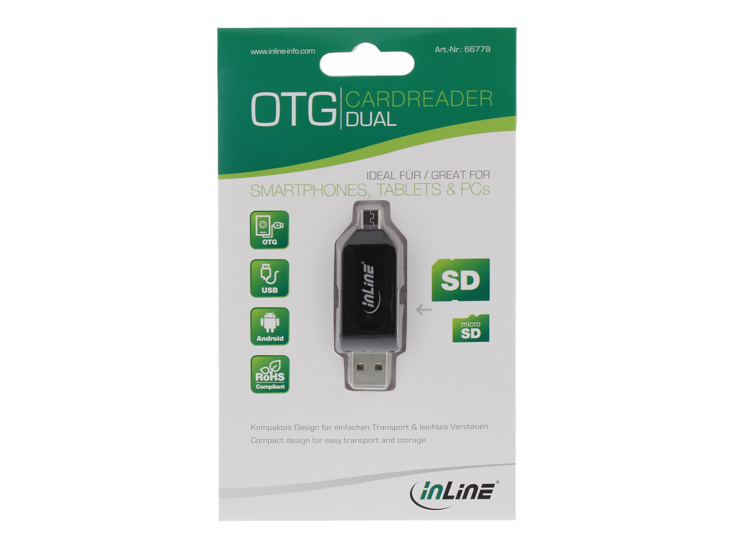 InLine OTG Dual Kartenleser SD microSD 104 Mbit/s Schwarz