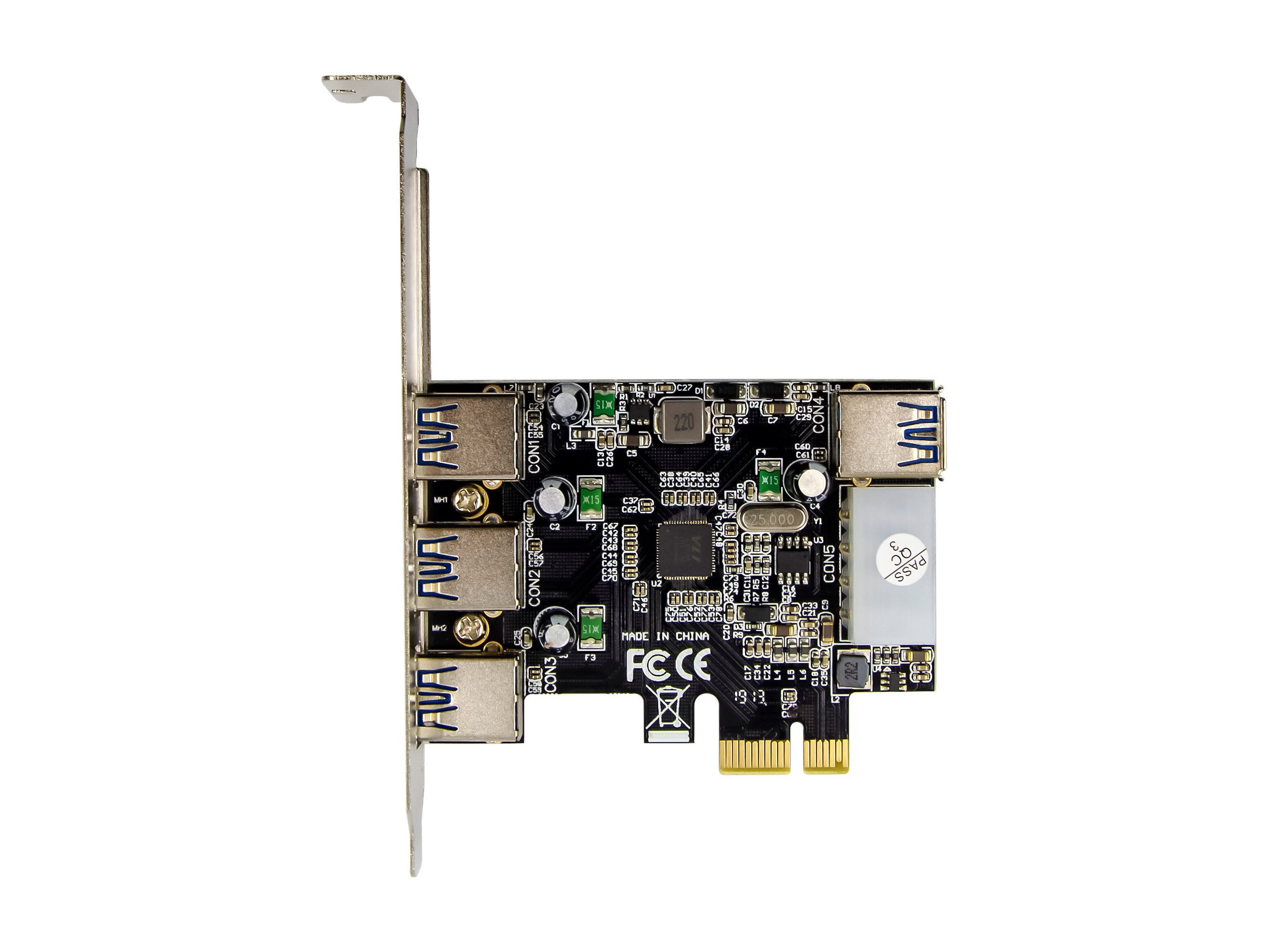 InLine PCIe 2.0 Karte 3+1x USB 3.2 Gen.1 mit Molex 4-Pin Stromanschluss