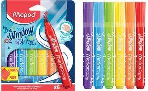 Maped Fenstermarker MARKER'PEPS Window, 6er Kartonetui Strichstärke: 2 mm, Rundspitze, feste eingefasste Spitze, - 1 Stück (844822)