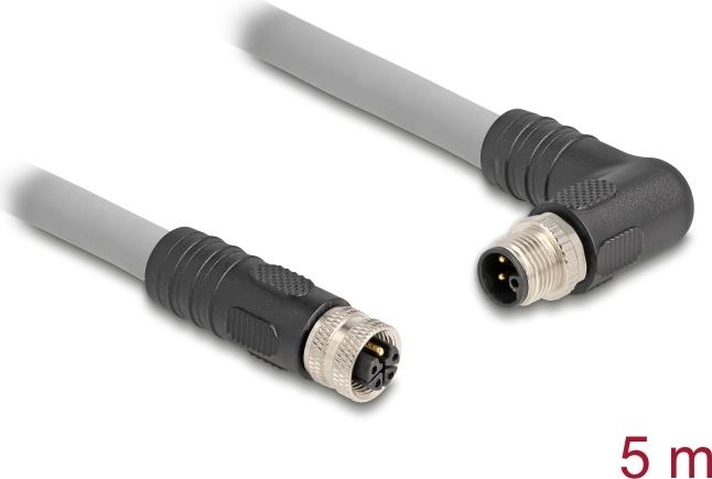 Delock M12 Kabel L-kodiert 5 Pin Stecker rechts gewinkelt zu Buchse gerade PUR (80552)