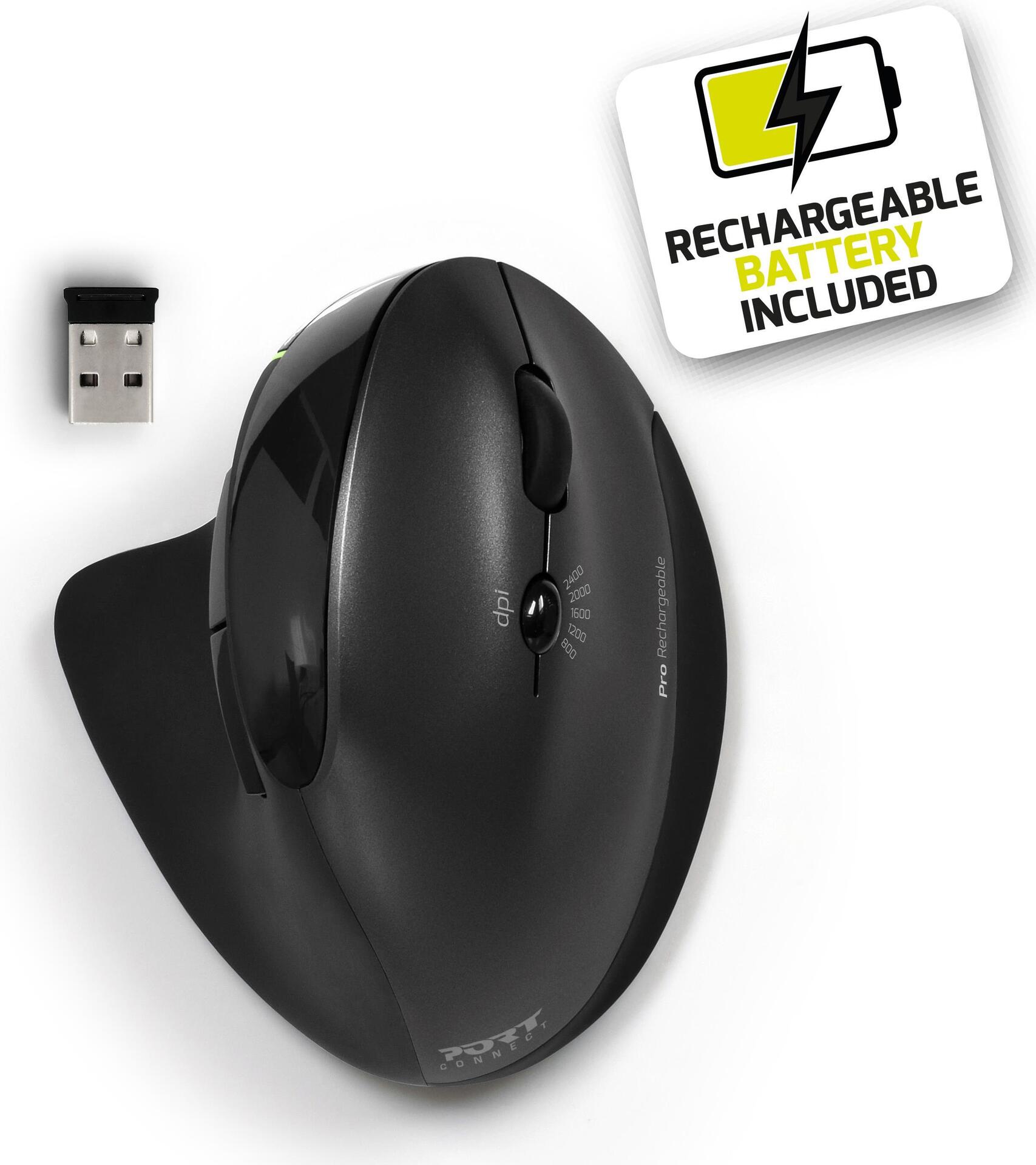 Port Designs PORT Connect Professional Vertikale Maus 2.4 GHz Bluetooth Schwarz
