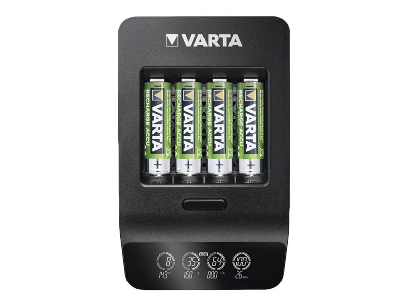 Varta LCD Smart Charger+ Ladegerät mit 4x AA NiMH 2100 mAh, Schwarz