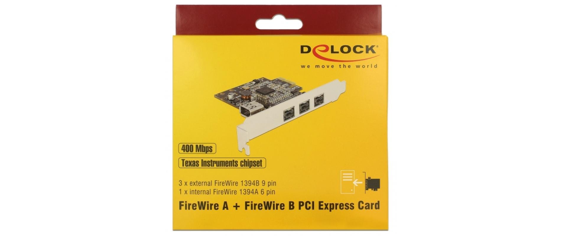 Delock FireWire-Adapter PCI Express x1 3x extern FireWire B + 1x intern FireWire A Schwarz, Silber
