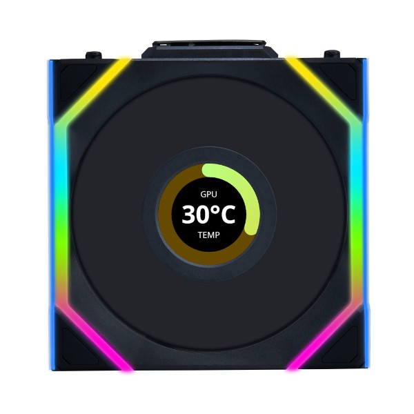 Lian Li UNI FAN SL Wireless LCD 120 mm ARGB PWM Gehäuselüfter 3er-Pack inkl. Controller Reverse Blade Schwarz