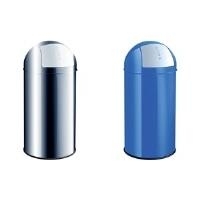 helit Abfallbehälter mit Push-Einwurfklappe, 50 Liter silber, rund, Edelstahl-Abfallbehälter, mit verzinktem (H2401400)