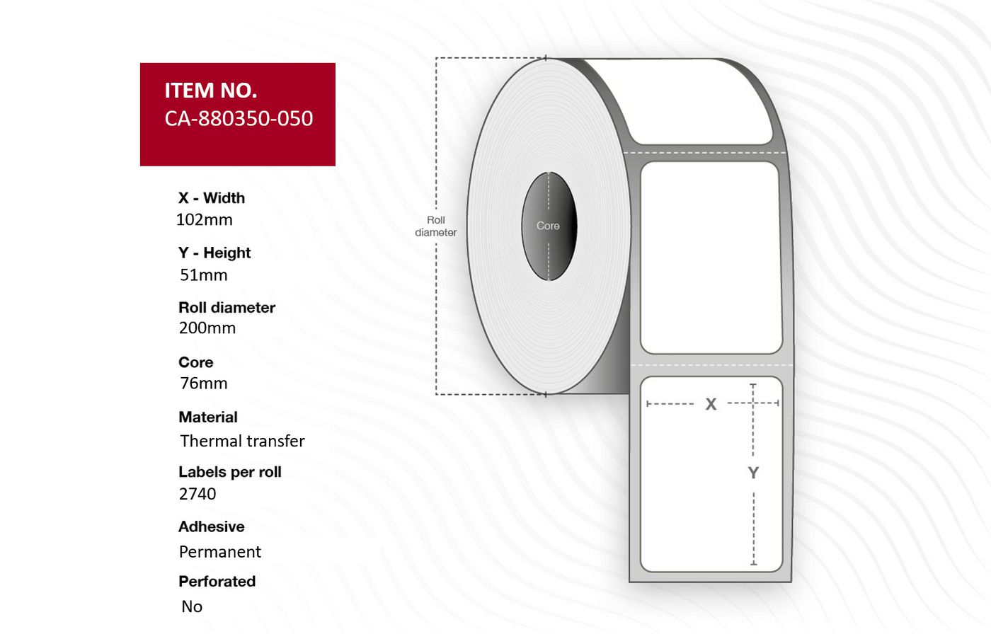 Capture CA-880350-050 Polyester Etiketten 102 x 51 mm, Thermisch, Permanent, 4 Rollen à 2740 Etiketten, Weiß