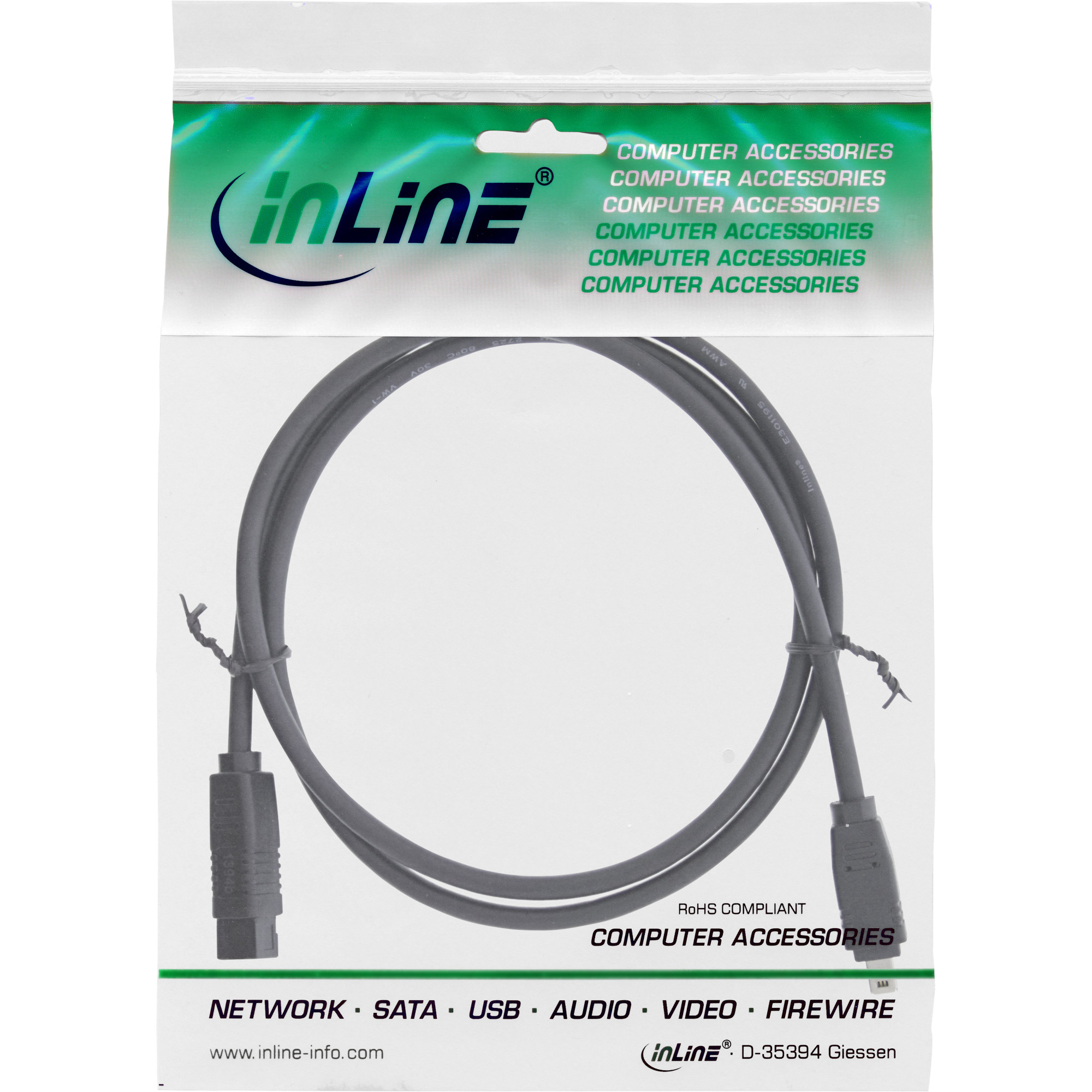 InLine FireWire Kabel, 4-polig auf 9-polig FireWire 800, 1,8 m, Schwarz