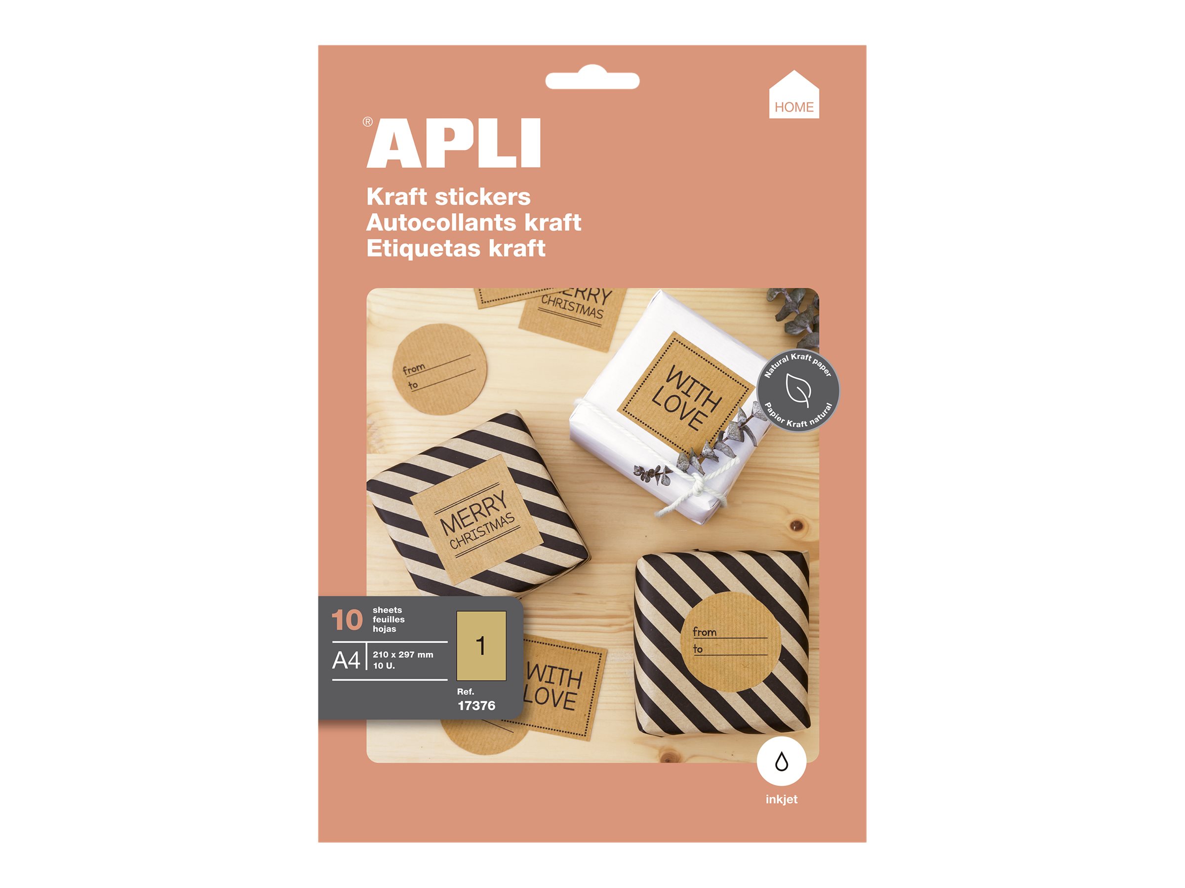 APLI Home Etiketten A4 210 x 297 mm 10 Blatt Tintenstrahl Naturbraun