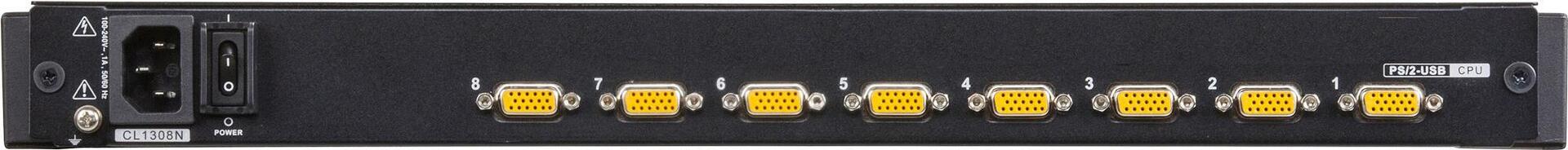 ATEN CL1308N KVMP-Switch, 8-Port, 48,30cm (19") LCD-Konsole, USB, PS/2, VGA, Tastatur (deutsch) mit LED-Beleuchtung (CL1308N-ATA-GG)