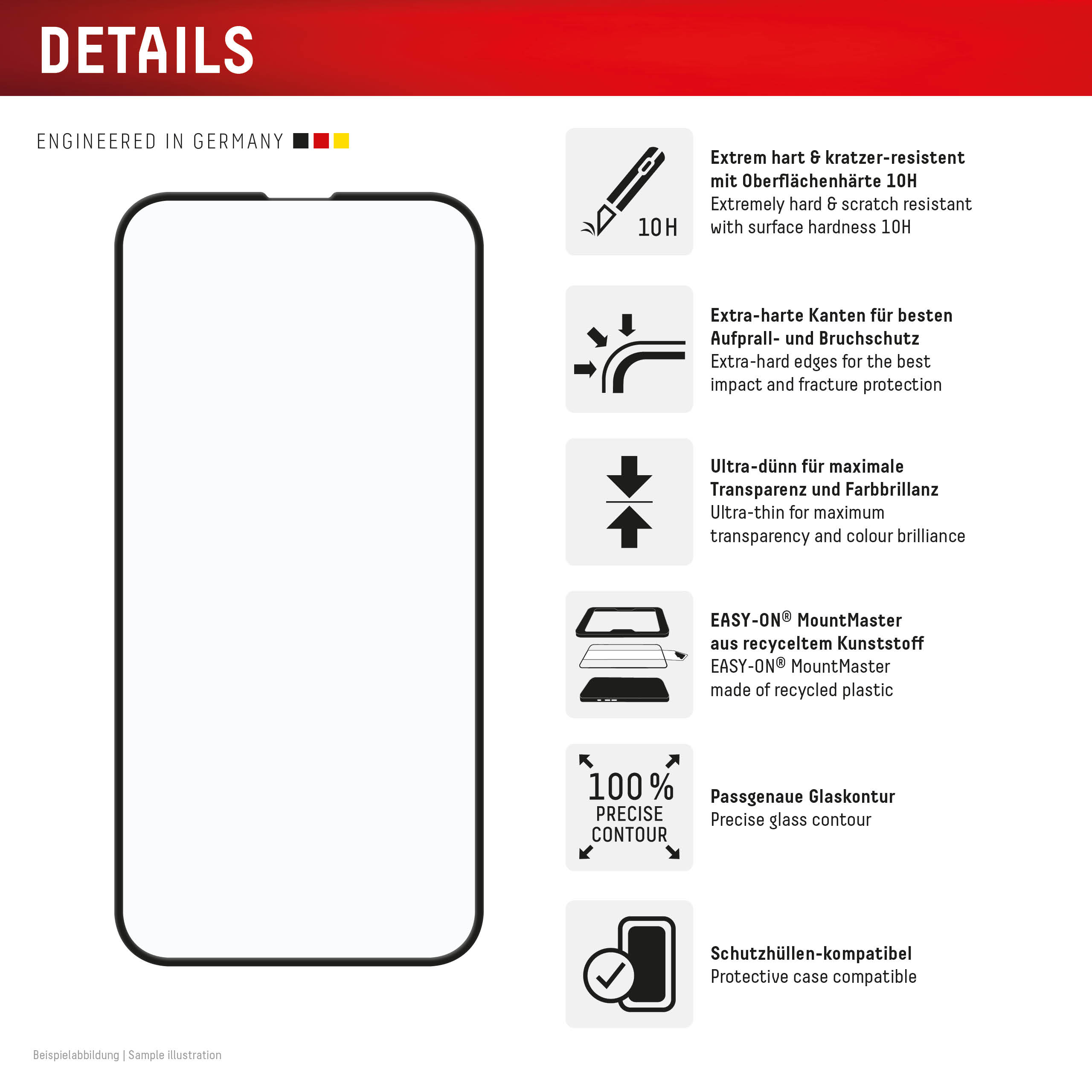 DISPLEX Premium Glass MountMaster Displayschutzglas gehärtetes Glas Full Cover für Apple iPhone 16e / 17e Transparent