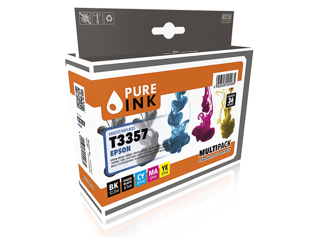 PURE INK Tintenpatrone EPST3357MP5 Kompatibel Multipack Schwarz, Cyan, Magenta, Foto schwarz, Gelb
