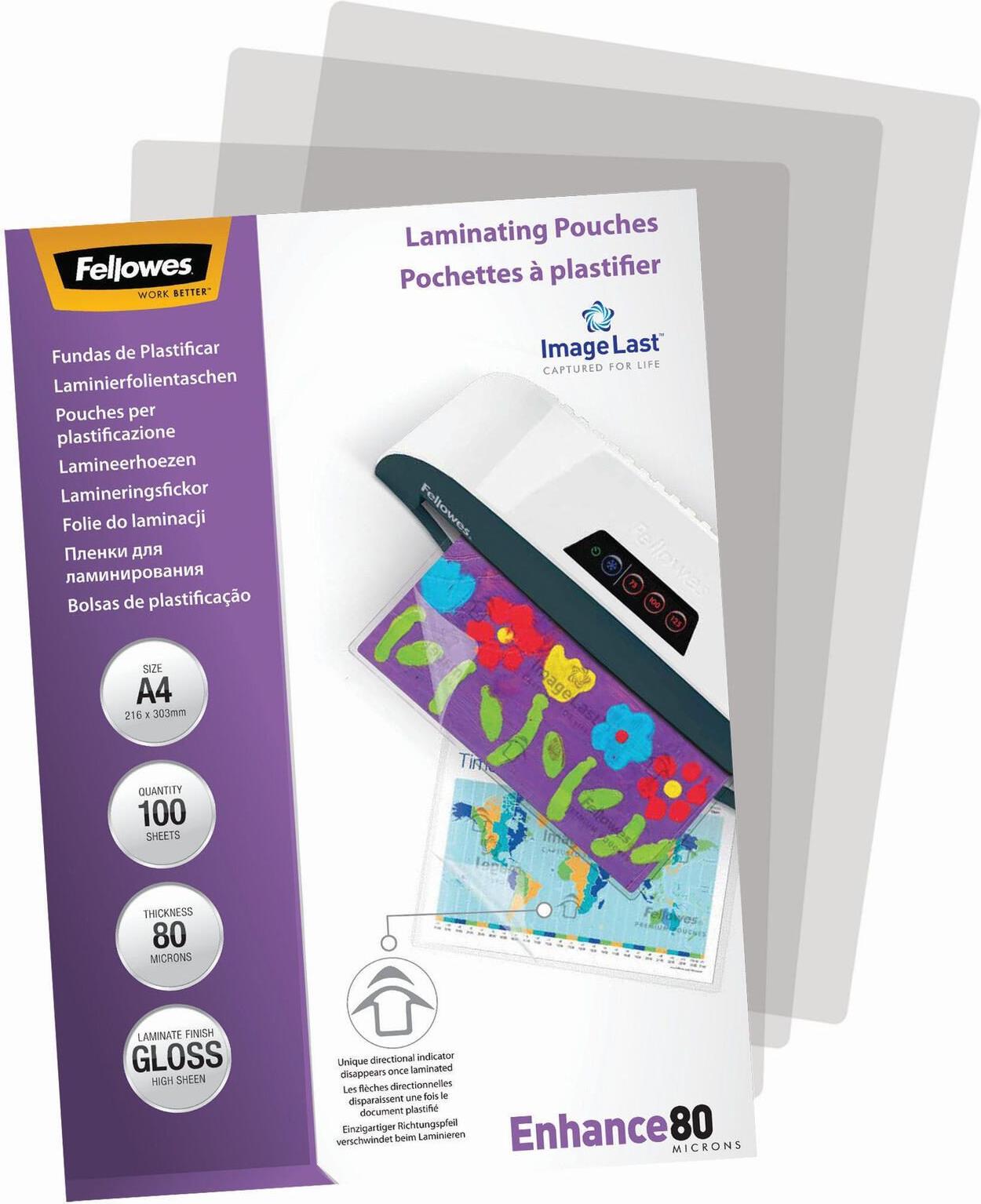 Fellowes 5306114 A4 Laminierhüllen 80 Mikron 100 Stück Transparent