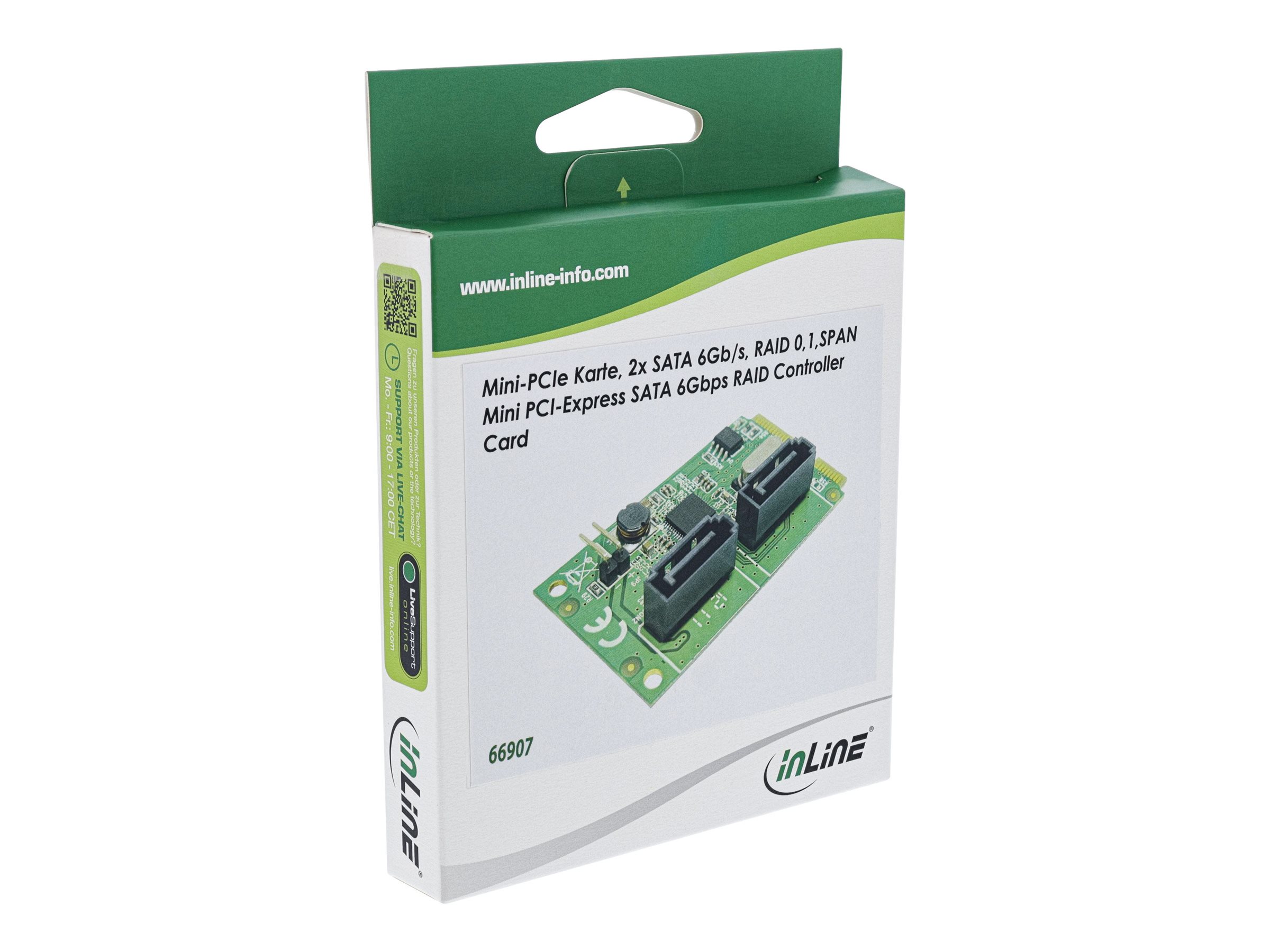 InLine RAID Speichercontroller Mini-PCIe 2.0 2x SATA 6Gb/s RAID 0/1 Silber