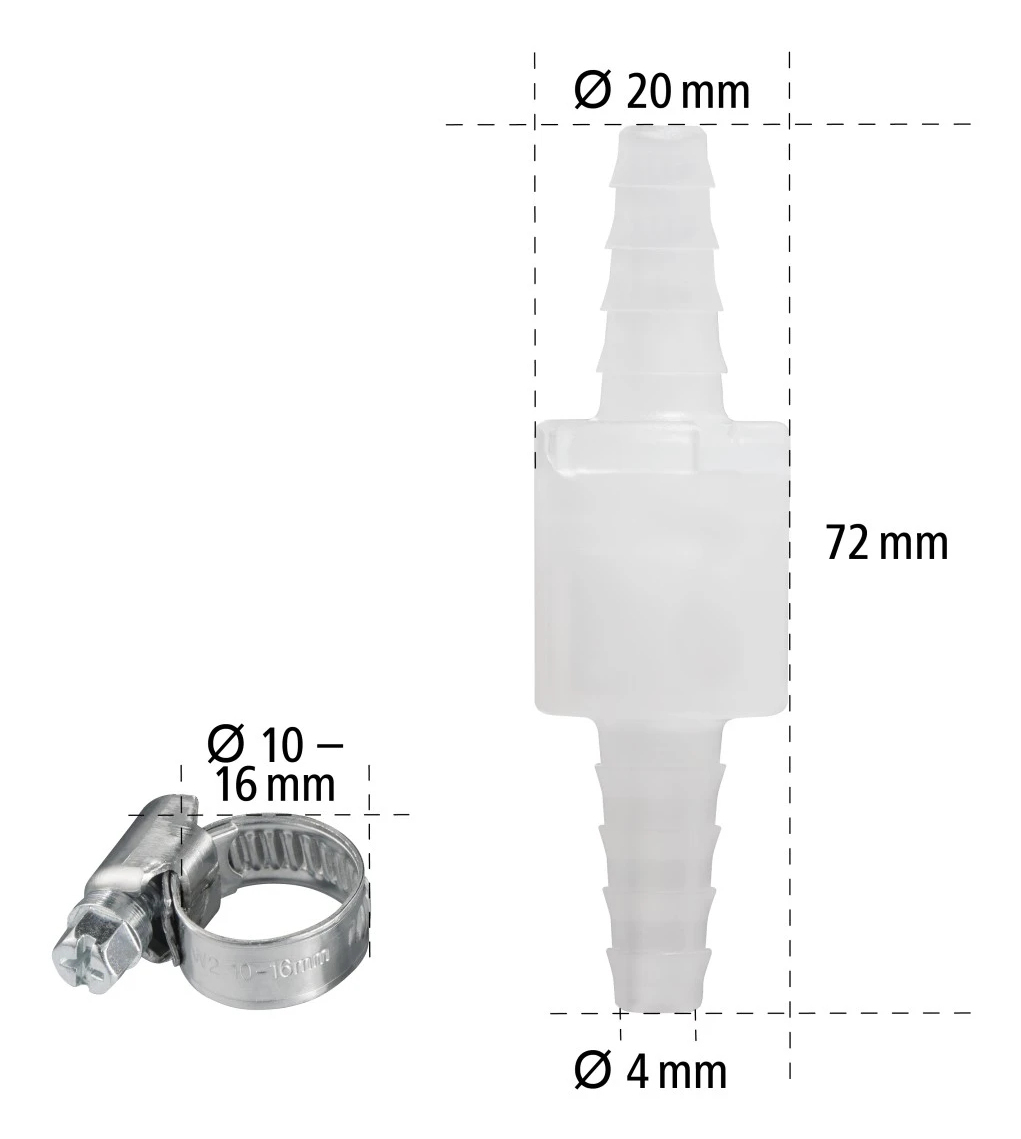 Xavax Rückschlagventil mit 2 Schlauchschellen für max. Ø 10 mm