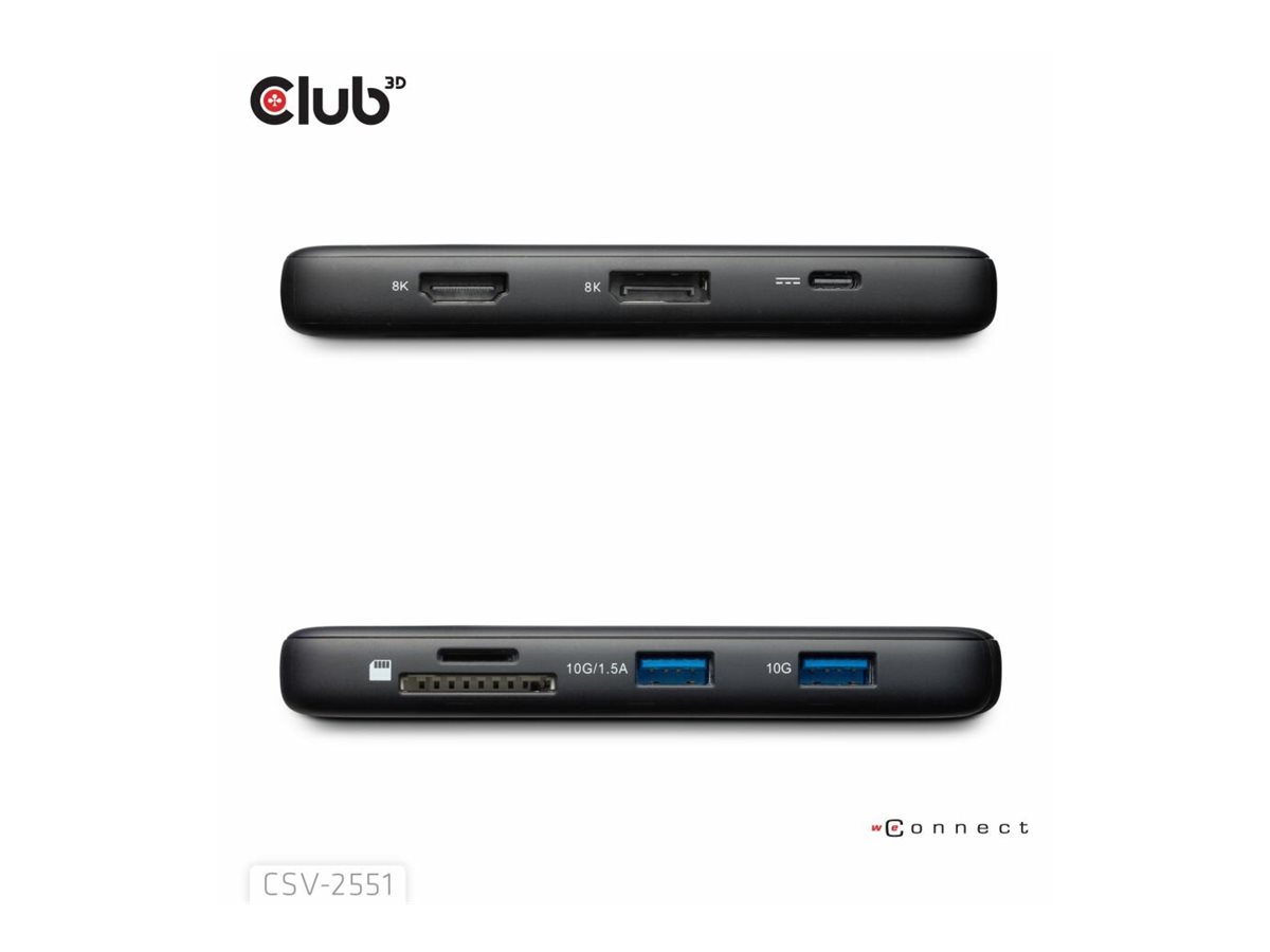 Club 3D 8-in-1 Dockingstation USB-C HDMI DP 1GbE Schwarz