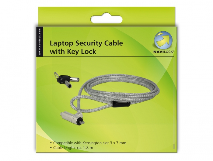 Navilock 20653 Notebook Sicherheitskabelschloss 1,8 m Kensington Slot Silber